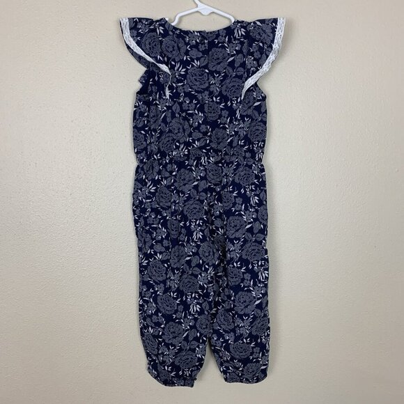 Janie & Jack Girls 3 3T Romper Jumpsuit Navy Blue Ruffle Summer Spring - Picture 3 of 16